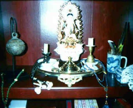Quan-yin with lapis and jade beads