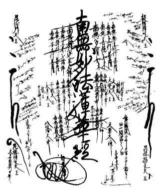 See below for an enlarged bitmap of the Nichiren Prayer Gohonzon