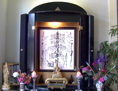 Don's Spring altar with flower offerings