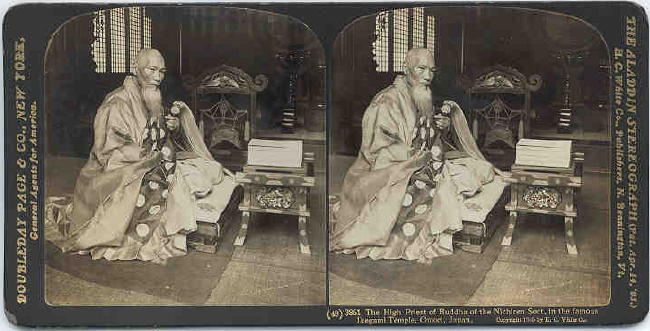 Stereo picture of the High Priest of Ikegami Honmonji Temple c. 1900 [sold on Ebay]