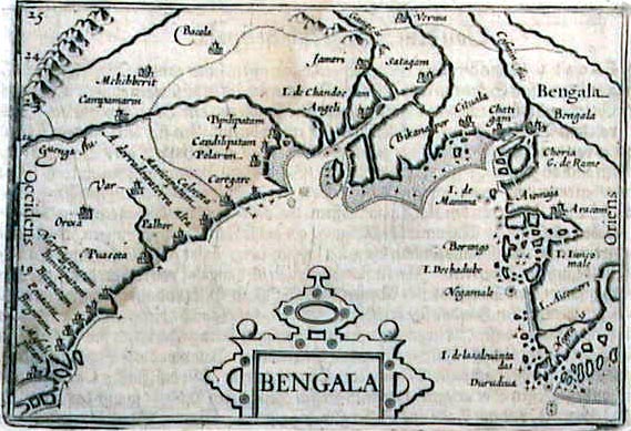 1612 Map of Bengal from Amsterdam in German - click to learn about Bangladesh, the modern Bengali nation in eastern India