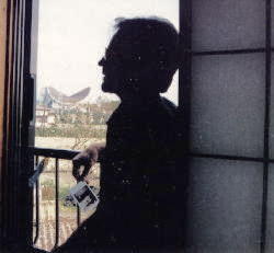 Wes gazing at the ShoHondo from our room at the Akashi Inn